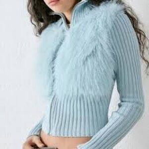 The Ragged Priest Light Blue Fuzzy Ribbed Sweater